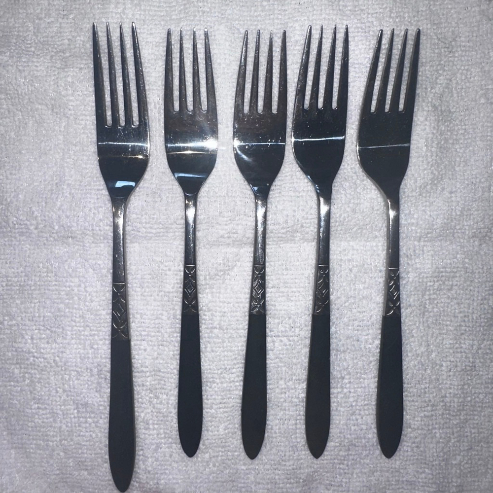 Vintage EKCO Eterna Stainless Canoe Muffin Salad/Dinner Fork Lot EKS37 Japan MCM